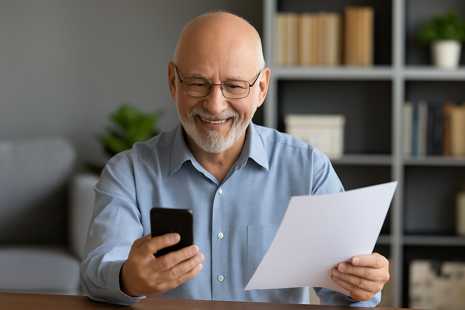 Homem idoso consultando aposentadoria por idade no Meu INSS via WhatsApp